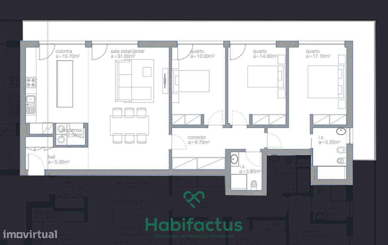 Apartamento T3 em construção no centro de Viseu - Grande imagem: 3/4