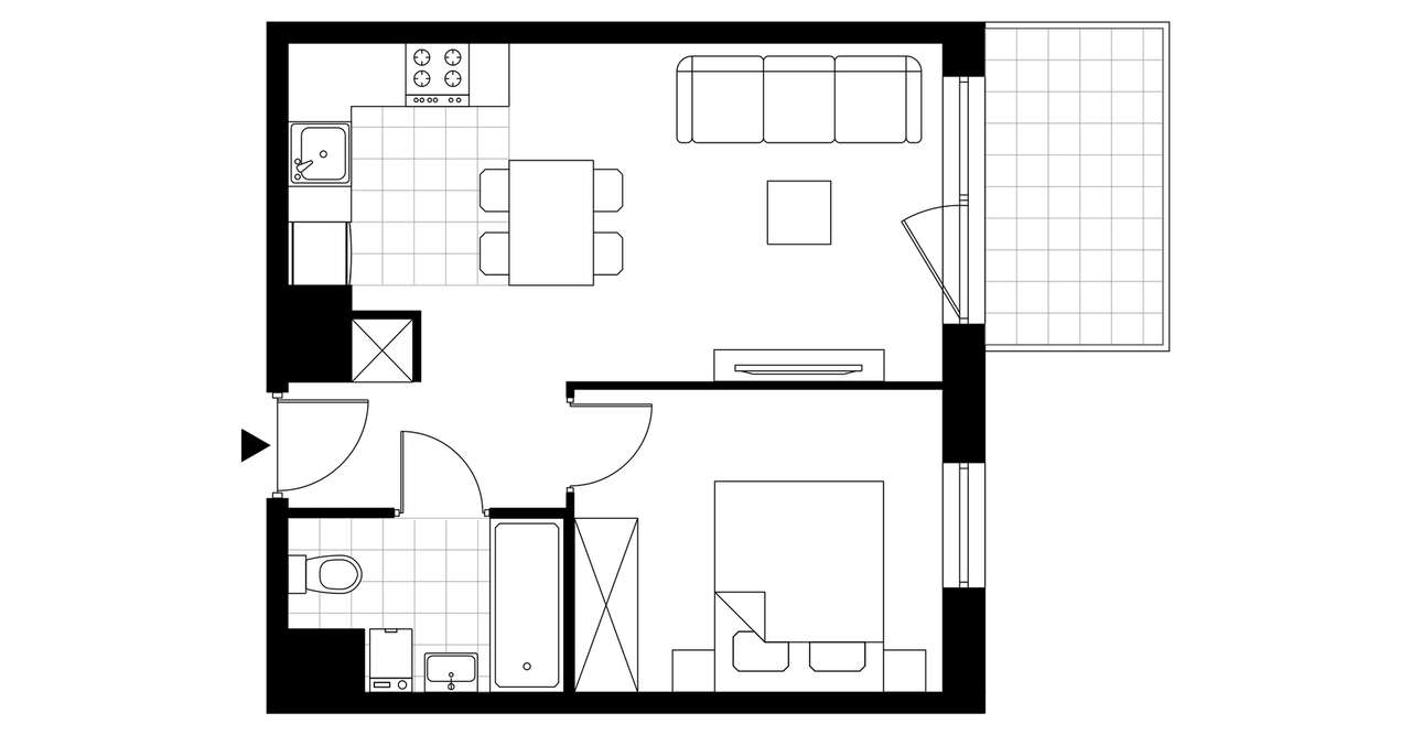 2-pokojowe mieszkanie 36m2 + balkon - Pełny obrazek: 3/8