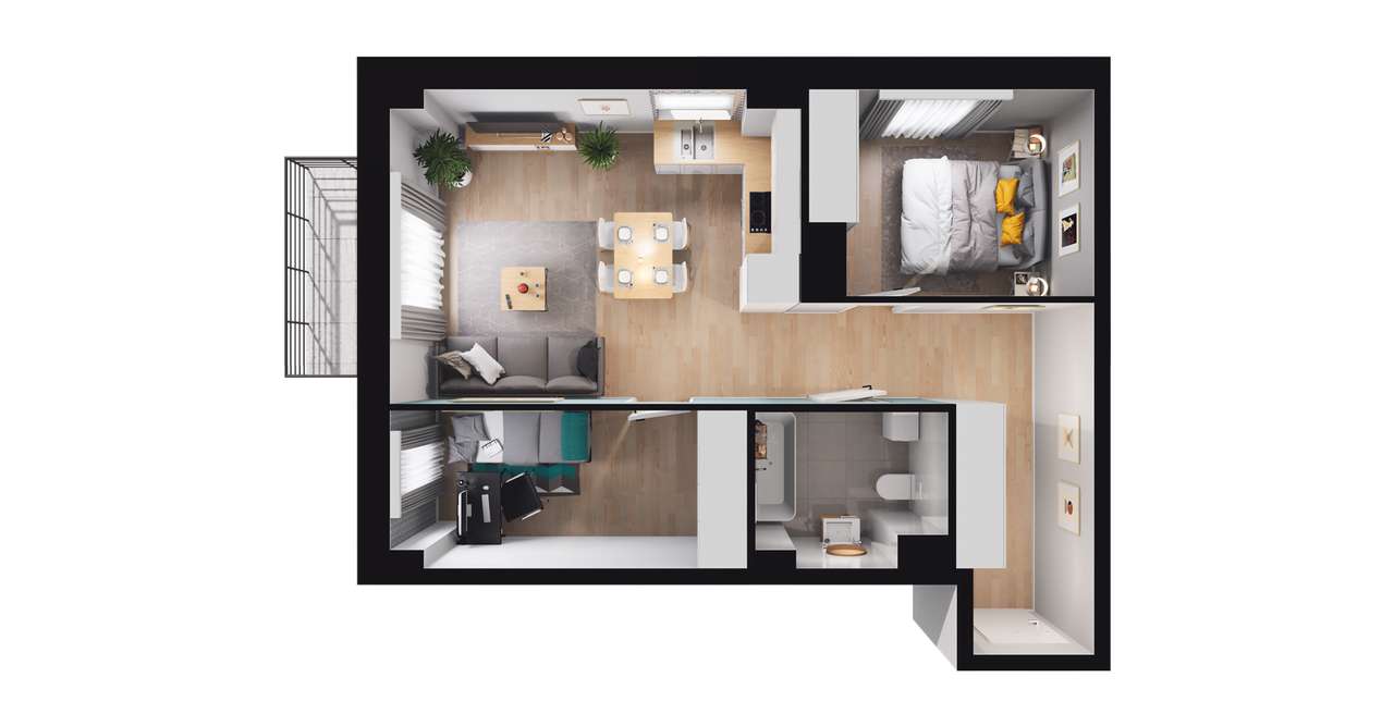 1-pokojowy apartament inwestycyjny 49m2 + balkon - Pełny obrazek: 2/8