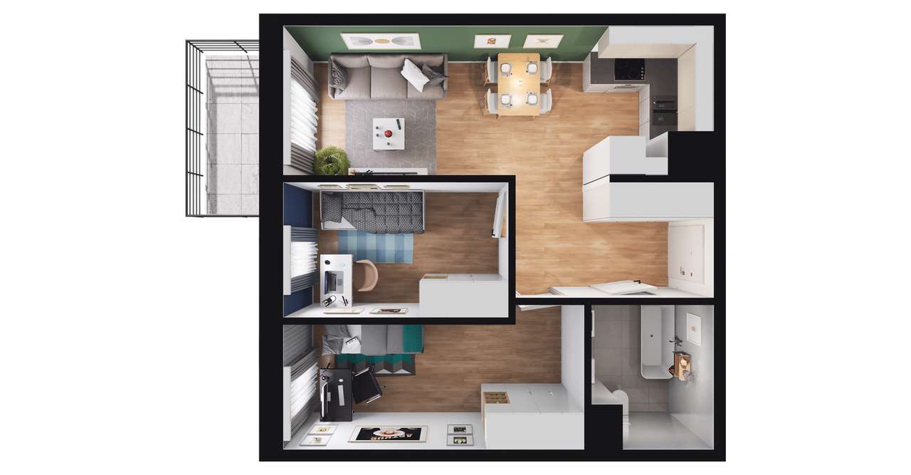 2-pokojowe mieszkanie 45m2 + balkon - Pełny obrazek: 2/8