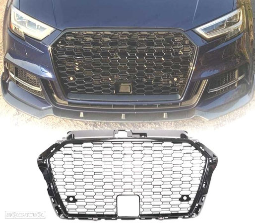 GRELHA LOOK RS3 PARA AUDI A3 8V 17-19 PRETO BRILHANTE ACC - 1