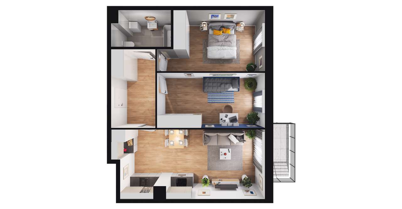 3-pokojowe mieszkanie 62m2 + balkon Bezpośrednio - Pełny obrazek: 2/6