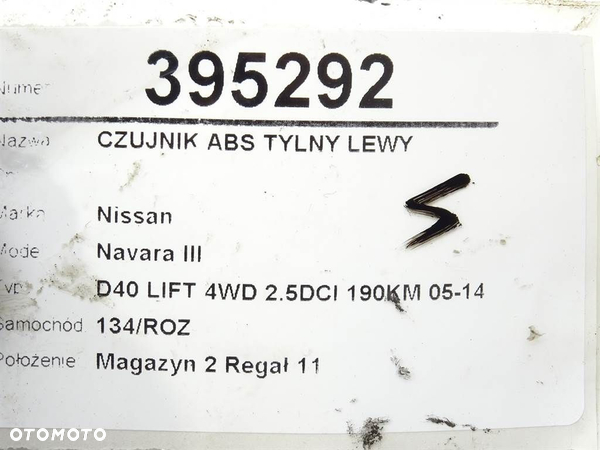 CZUJNIK ABS TYLNY LEWY NISSAN NP300 NAVARA (D40) 2004 - 2022 2.5 dCi 4WD (D40TT, D40T, D40M, D40BB) - 5