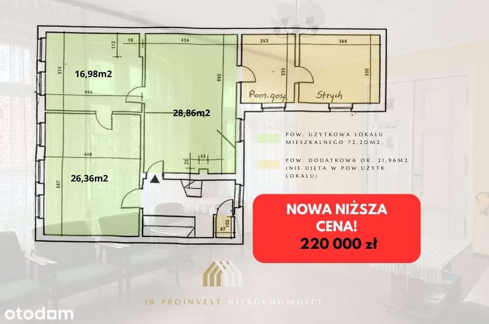 Mieszkanie z potencjałem,3 pok., 72,2m2 +22m2 pow. dodatk., Myślibórz - Pełny obrazek: 5/11