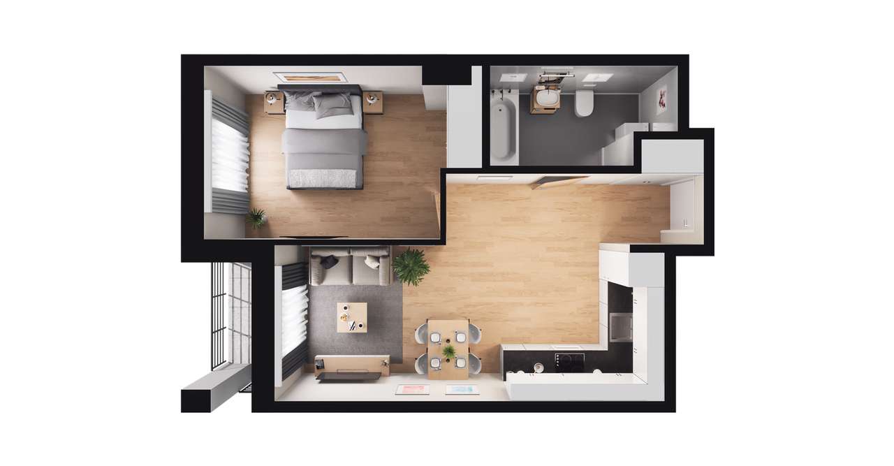 2-pokojowe mieszkanie 43m2 + loggia Bezpośrednio - Pełny obrazek: 2/8