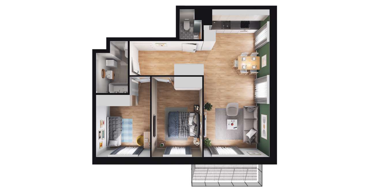 3-pokojowe mieszkanie 63m2 + balkon - Pełny obrazek: 2/7