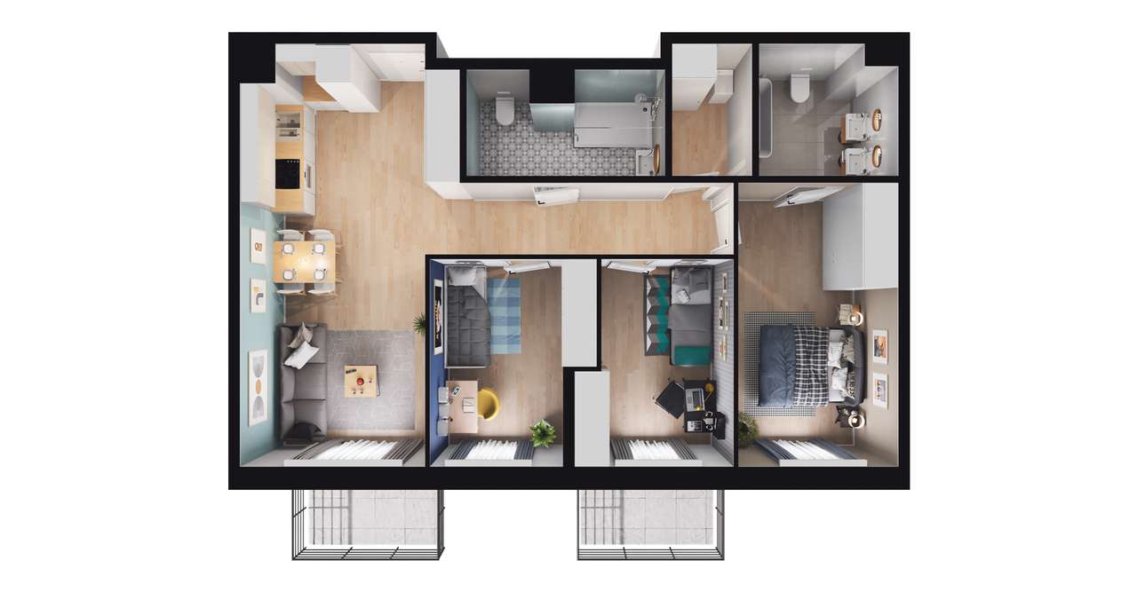 4-pokojowe mieszkanie 76m2 + 2 balkony - Pełny obrazek: 2/8