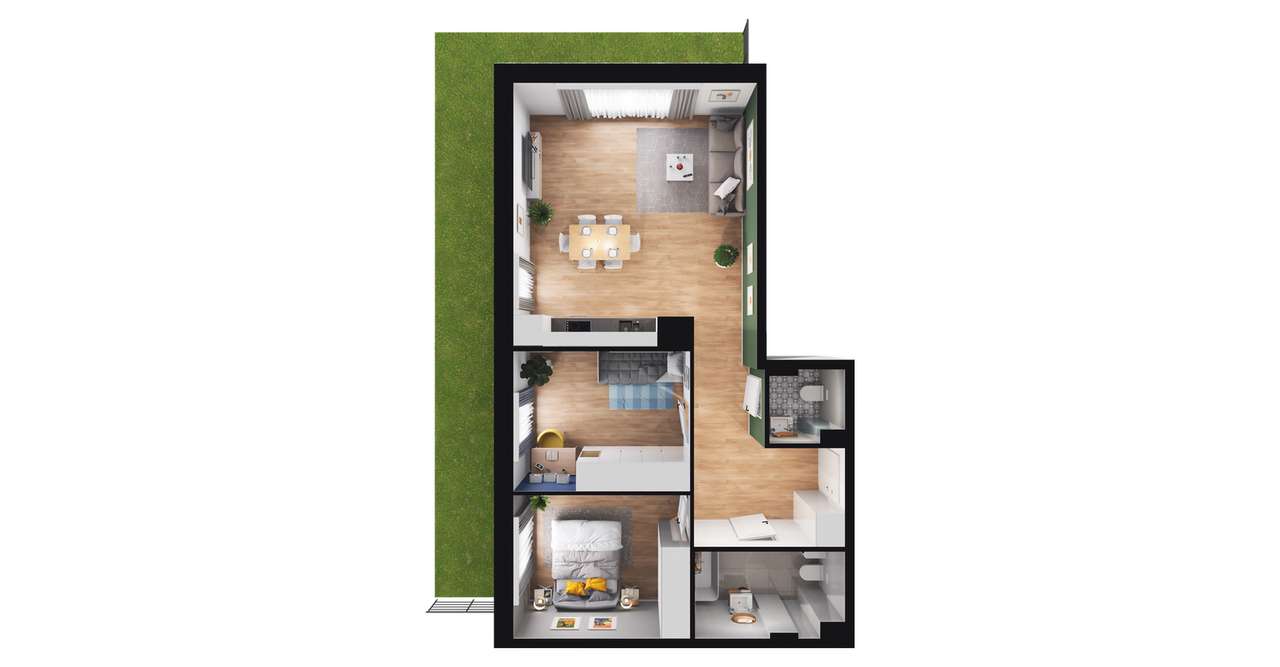 3-pokojowe mieszkanie 65m2 + ogródek - Pełny obrazek: 2/8