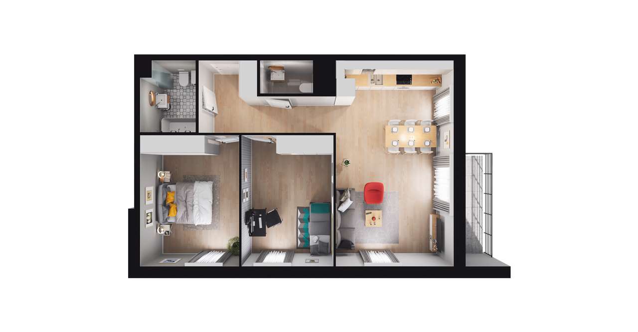 3-pokojowe mieszkanie 67m2 + balkon - Pełny obrazek: 2/8