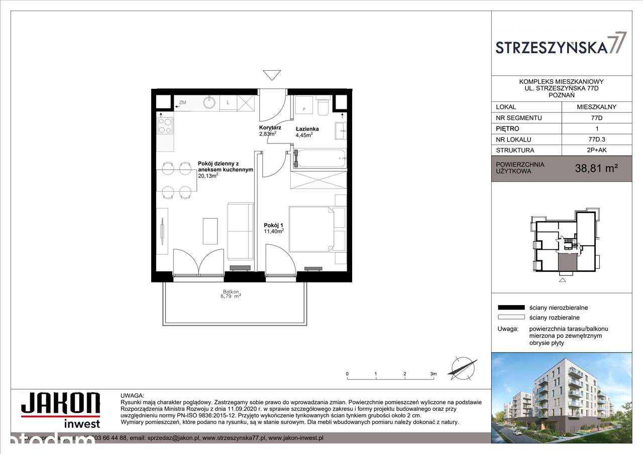 2-pokojowe mieszkanie 38m2 + balkon - Pełny obrazek: 2/7