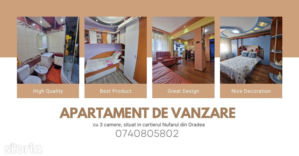 Apartament cu 3 camere tip PB, de vanzare, situat in Nufarul Oradea!