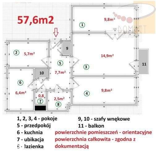 Parter, 57,6 m2- 4 pokojowe mieszkanie przy Wkd-2