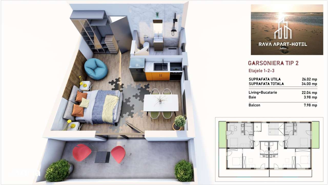 Mamaia Nord-Tabara, garsoniera la cheie, etaj 2, la 100metri de plaja - Imagine principală: 2/2