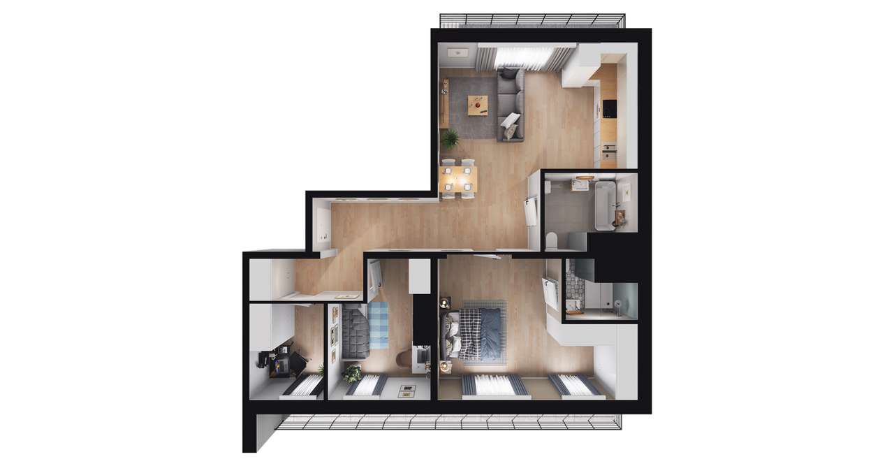 4-pokojowe mieszkanie 79m2 + 2 balkony - Pełny obrazek: 2/8