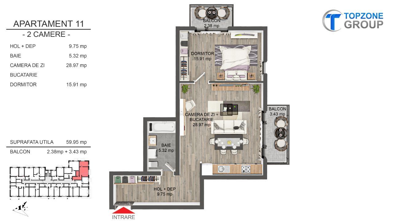 Comision 0% - Apartament 2 camere - Ap.11 -Topzone 4 - Tractorul