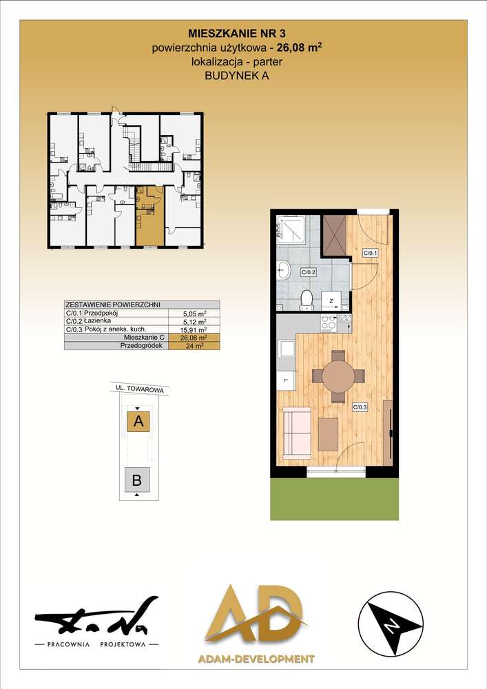 1-pokojowe mieszkanie 26m2 + ogródek Bezpośrednio - Pełny obrazek: 3/11
