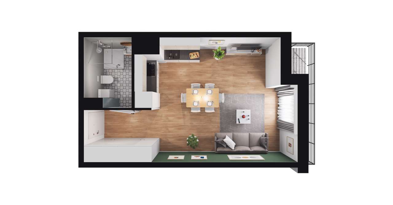 1-pokojowe mieszkanie 32m2 + loggia - Pełny obrazek: 2/8