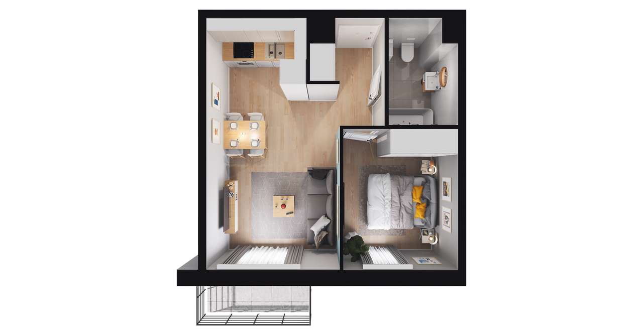 2-pokojowe mieszkanie 35m2 + balkon - Pełny obrazek: 2/7