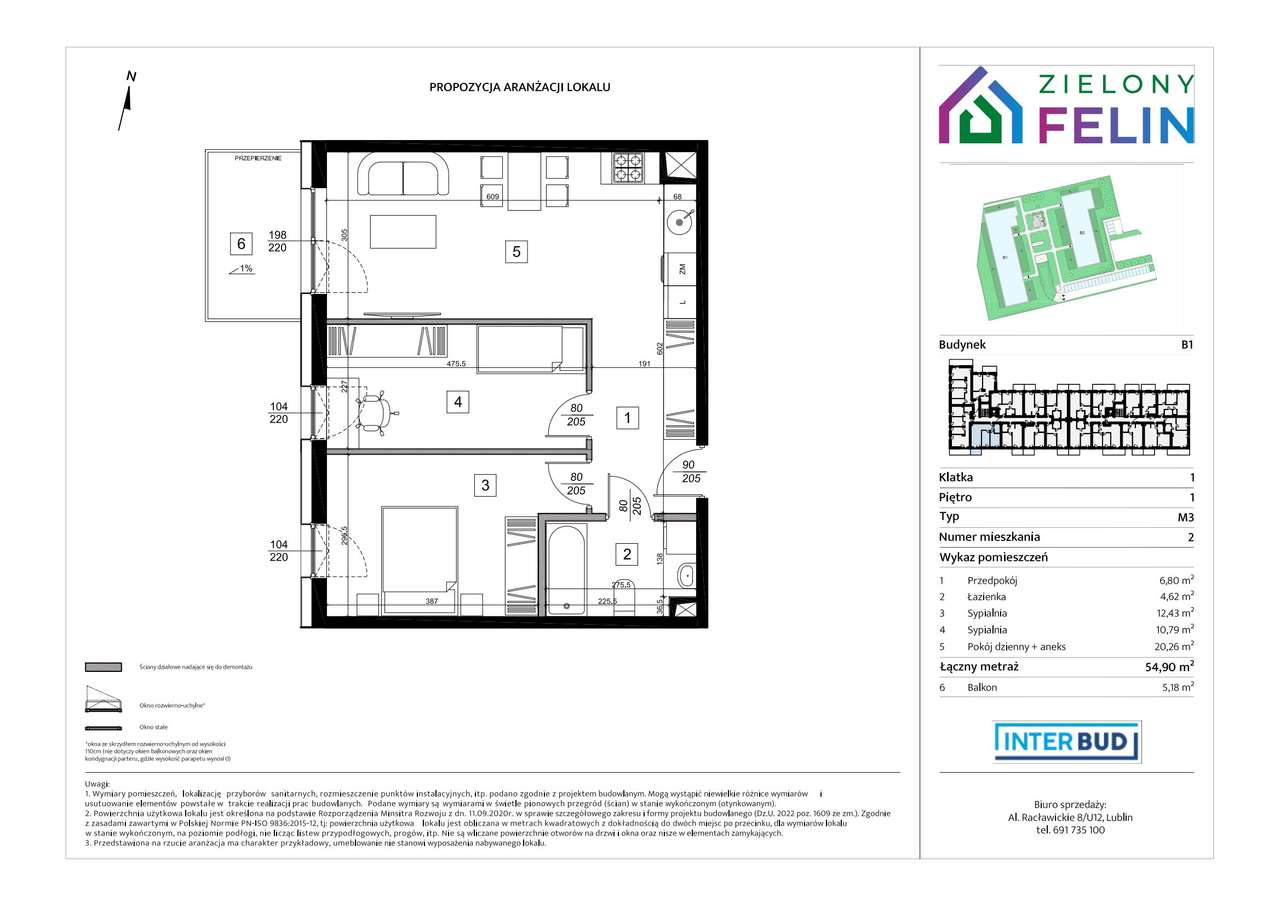 3-pokojowe mieszkanie 54m2 + balkon - Pełny obrazek: 2/9