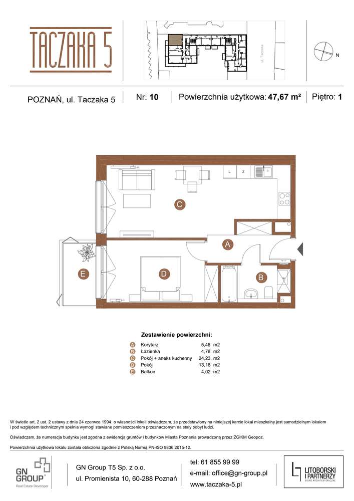 Taczaka 5 | apartament 2-pok. | A/1/10 - Nowa, niższa cena! - Pełny obrazek: 3/9