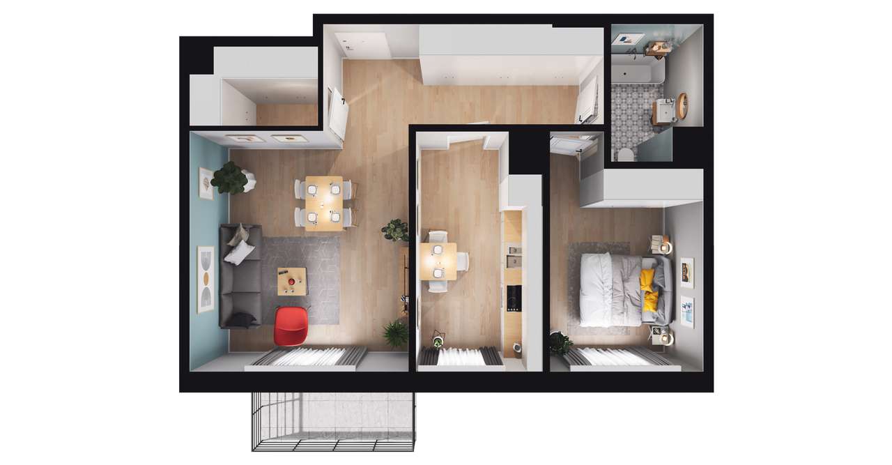 3-pokojowe mieszkanie 58m2 + balkon Bezpośrednio - Pełny obrazek: 2/8