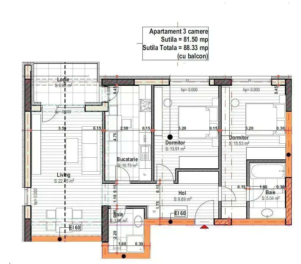 3 camere | 1 Decembrie 1918 |15 min metrou | 82 mp utili - Imagine principală: 5/10