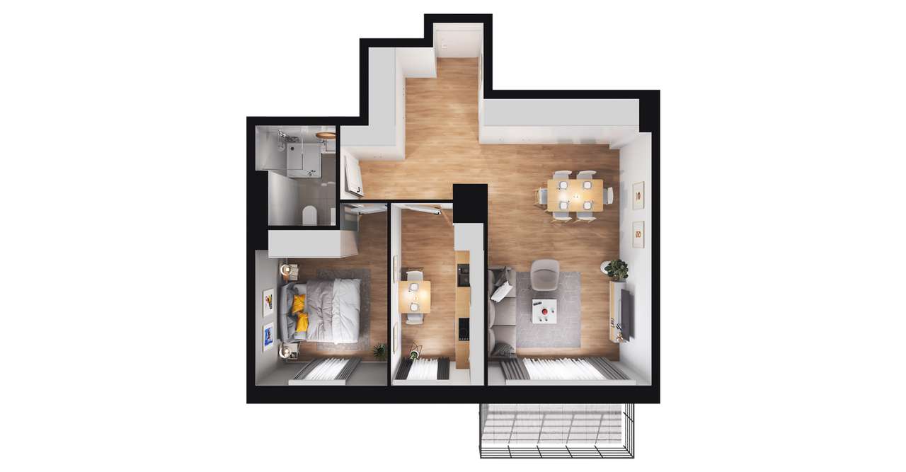 2-pokojowe mieszkanie 52m2 + balkon - Pełny obrazek: 2/8