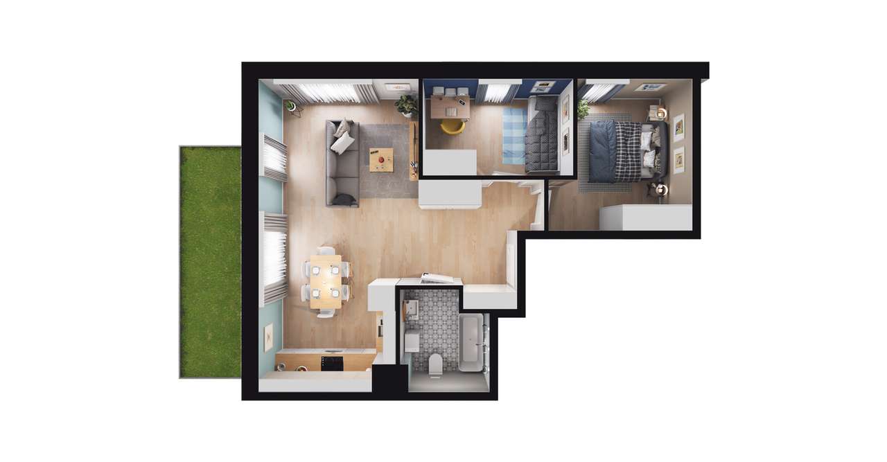 3-pokojowe mieszkanie 56m2 + ogródek - Pełny obrazek: 3/9