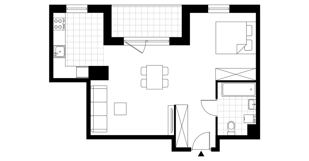 1-pokojowe mieszkanie 47m2 + loggia - Pełny obrazek: 3/8