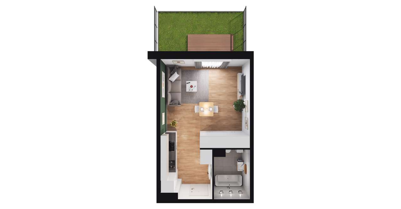 1-pokojowy apartament inwestycyjny 29m2 + ogródek - Pełny obrazek: 2/8