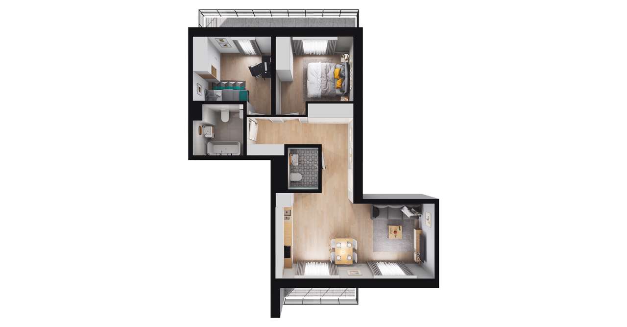 3-pokojowe mieszkanie 68m2 + balkon Bezpośrednio - Pełny obrazek: 2/8