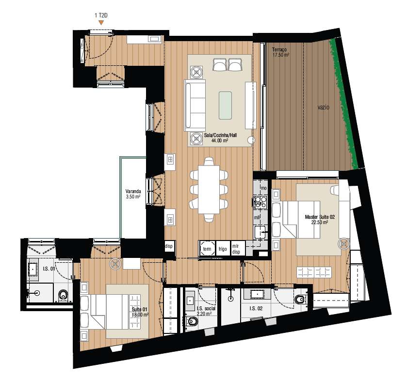 Distinto T2 com terraço privativo e interiores elegantes.-9