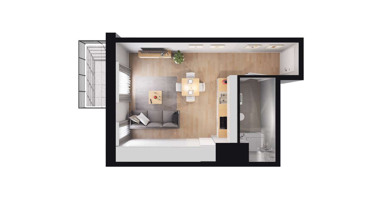 1-pokojowe mieszkanie 29m2 + balkon - Pełny obrazek: 2/8