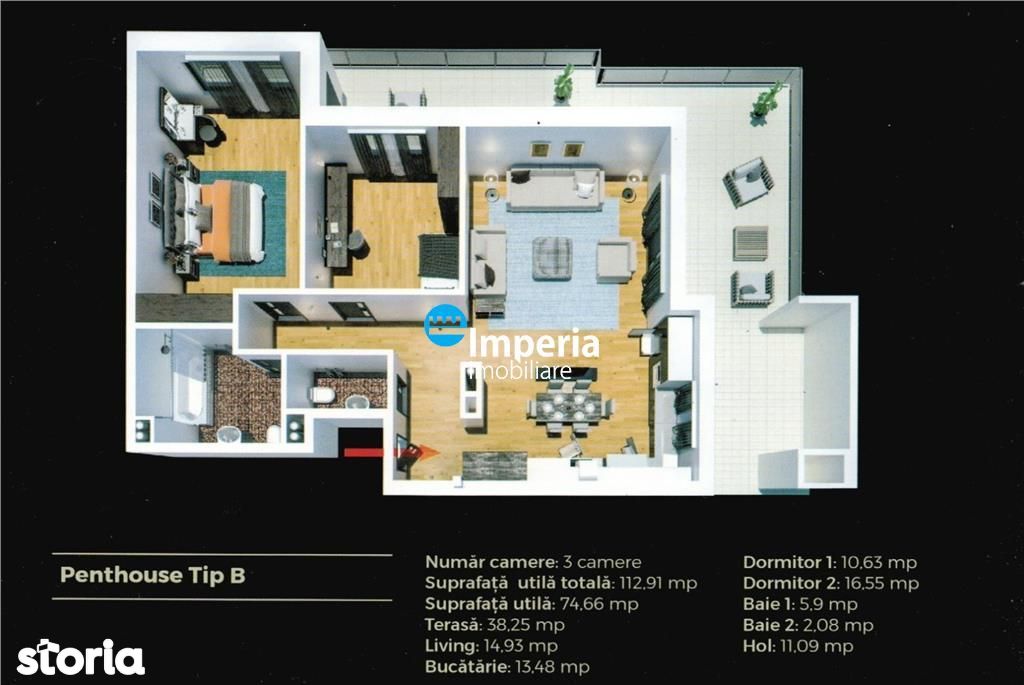 Apartament 3 camere tip penthouse, Tatarasi, bloc nou, comision zero!