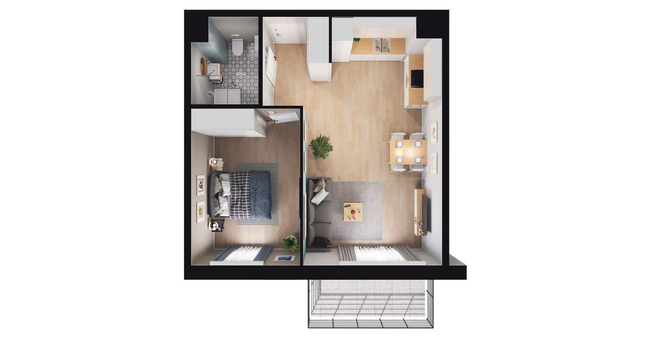 2-pokojowe mieszkanie 46m2 + balkon Bezpośrednio - Pełny obrazek: 3/6