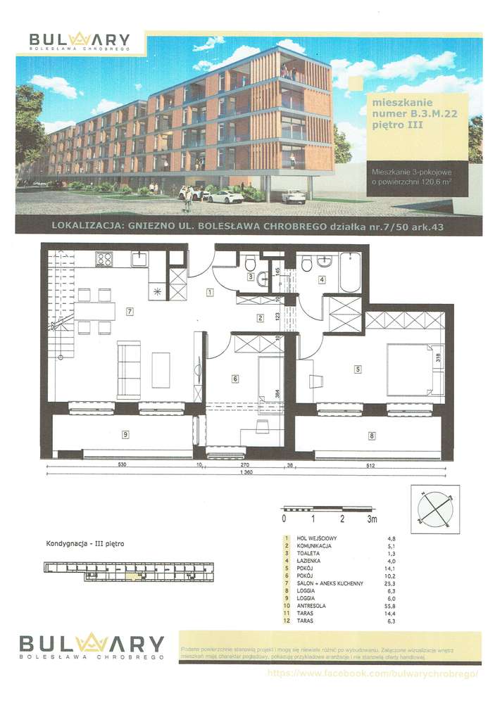 Dwupoziomowe mieszkanie na sprzedaż, 3 pokoje, Gniezno - Pełny obrazek: 2/19