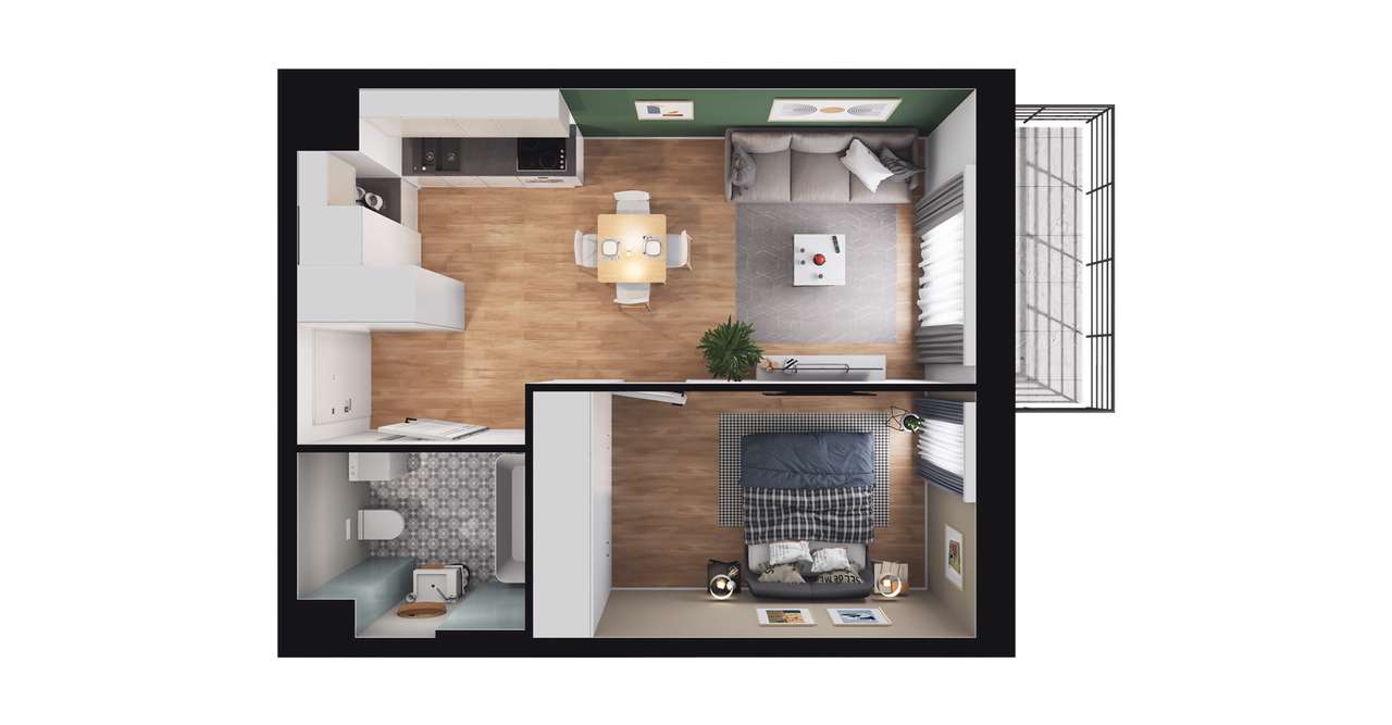 1-pokojowe mieszkanie 38m2 + balkon - Pełny obrazek: 2/8