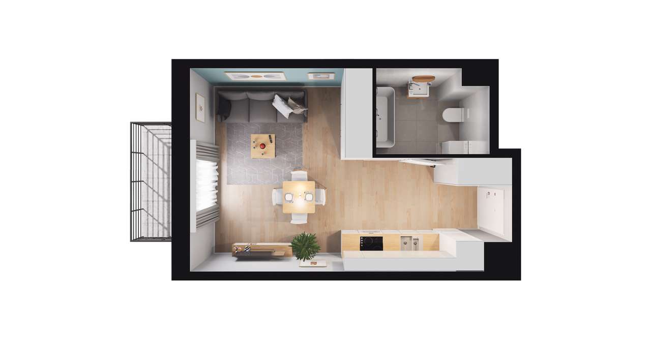 1-pokojowe mieszkanie 28m2 + balkon - Pełny obrazek: 2/8