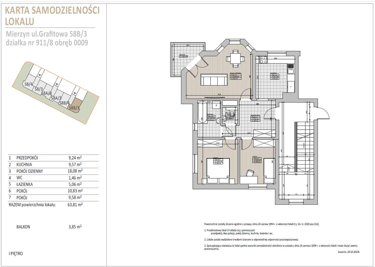 Mieszkanie, 63,81 m², Szczecin-3