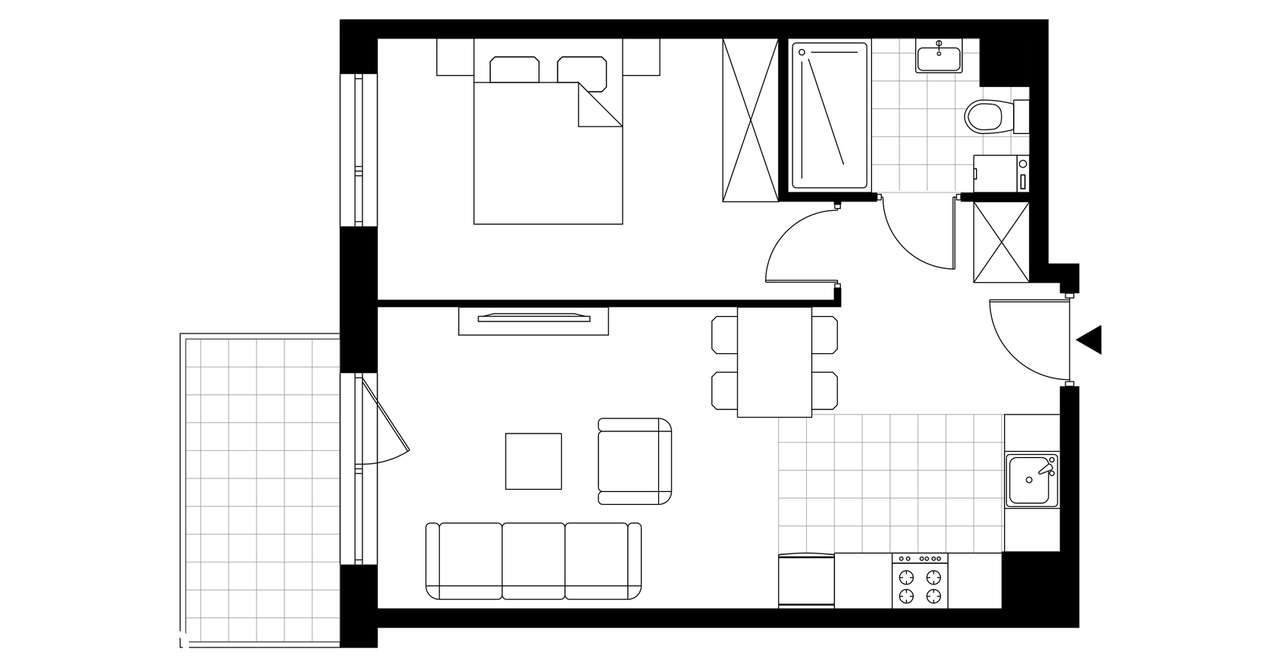 2-pokojowe mieszkanie 42m2 + balkon - Pełny obrazek: 3/8