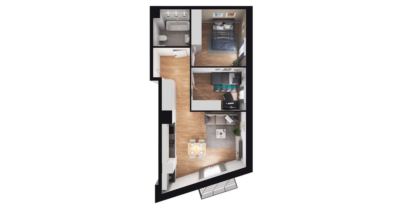 3-pokojowe mieszkanie 48m2 + balkon - Pełny obrazek: 2/6