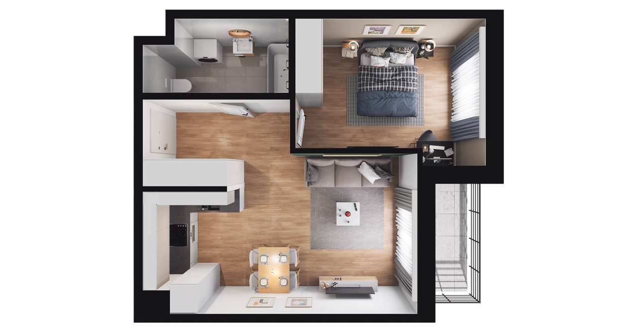 2-pokojowe mieszkanie 41m2 + balkon - Pełny obrazek: 2/8