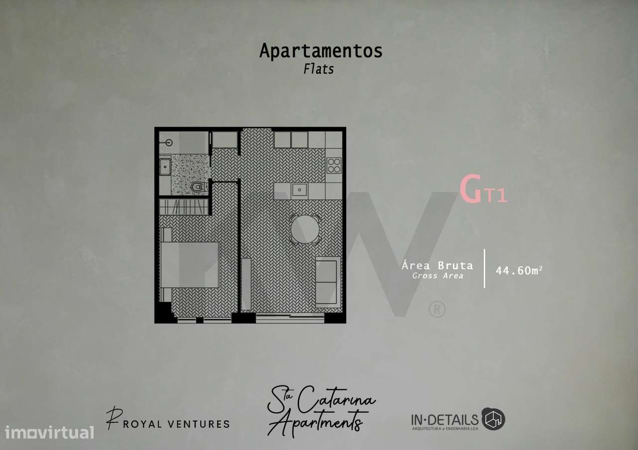 Apartamento T1 com 44,6 m2 em empreendimento novo na Rua de Santa Cata - Grande imagem: 4/12