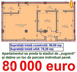 893 euro/mpc Apartament 3 camere etaj 2 cu parcare inclusa. zona Milea