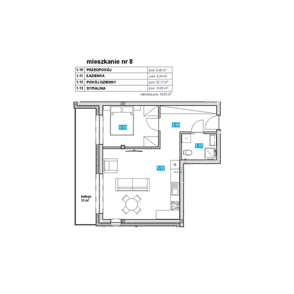 Nasłonecznione 2-pokojowe mieszkanie z dużym balkonem w Olszówce - Pełny obrazek: 2/8