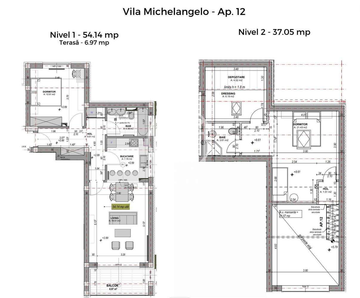 Penthouse 3 camere, intabulat, finisat la cheie, contoare montate-11