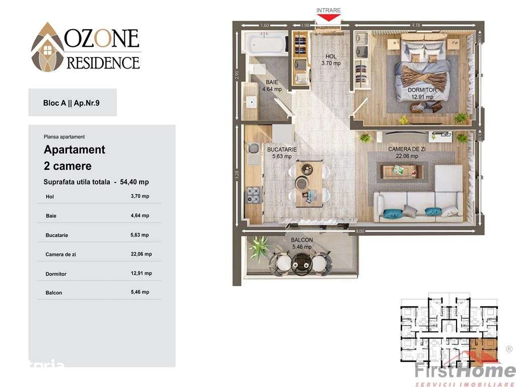 Apartament 2 camere tip studio 55mp utili de vanzare in Ozone City - Imagine principală: 5/14
