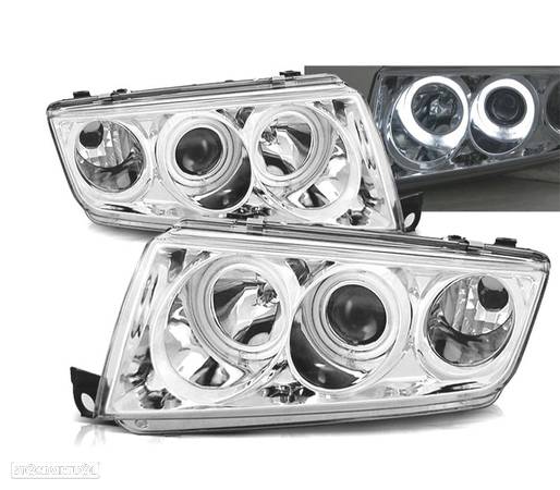 FARÓIS ANGEL EYES PARA SKODA FABIA 99-07 FUNDO CROMADO - 1