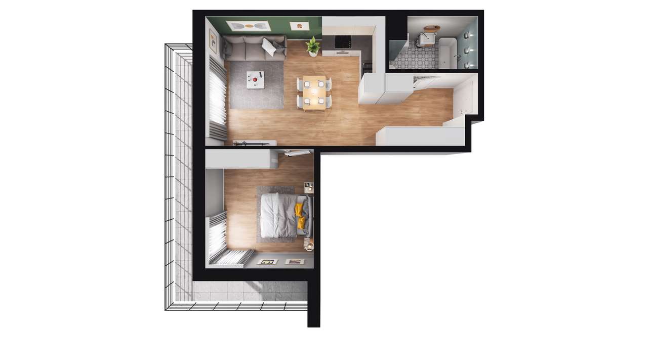 2-pokojowe mieszkanie 46m2 + balkon Bezpośrednio - Pełny obrazek: 2/8