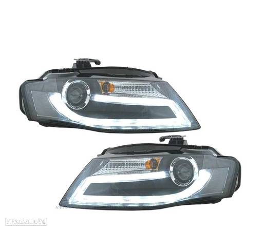 FARÓIS FRONTAIS PARA AUDI A4 B8 07-11 LUZ DIURNA LED DRL FUNDO PRETO - 5